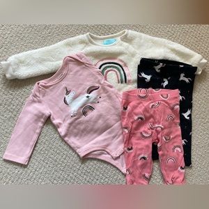 Baby girl Pekkle 4 piece set. Sherpa Sweater, long sleeve onsie and 2 leggings.